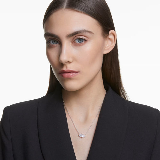 Mesmera necklace, Heart, White, Rhodium plated