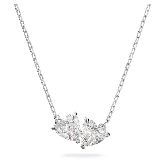 Mesmera necklace, Heart, White, Rhodium plated
