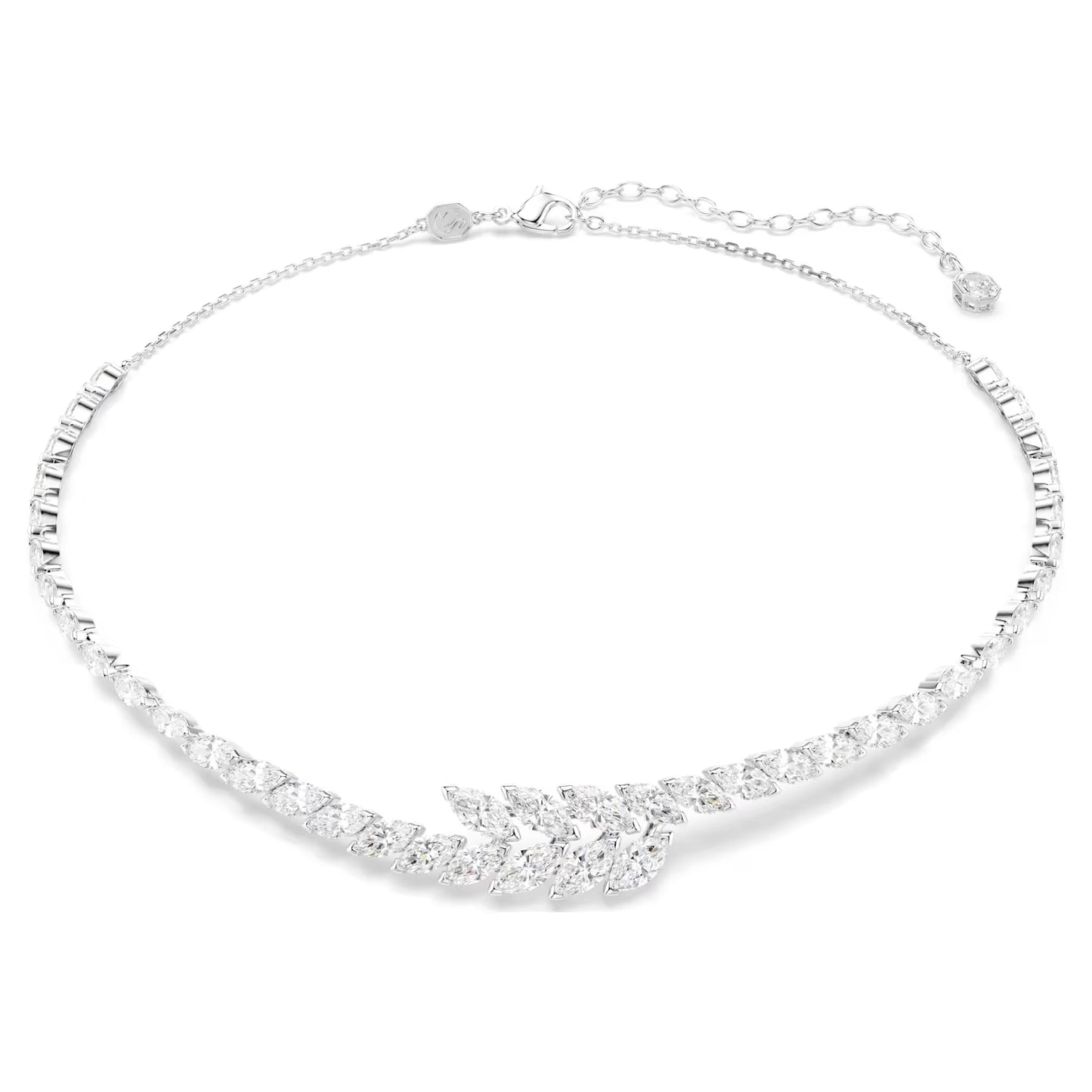 Mesmera necklace, Marquise cut, White, Rhodium plated
