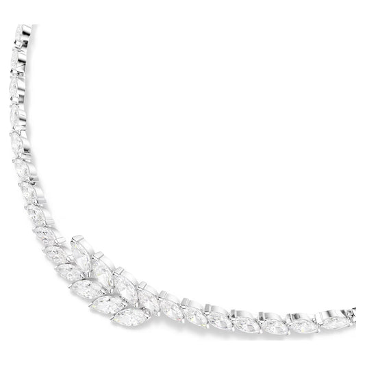 Mesmera necklace, Marquise cut, White, Rhodium plated