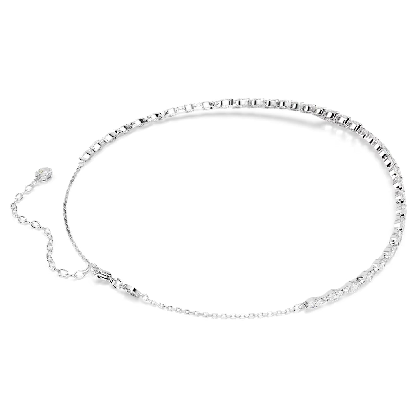 Mesmera necklace, Marquise cut, White, Rhodium plated