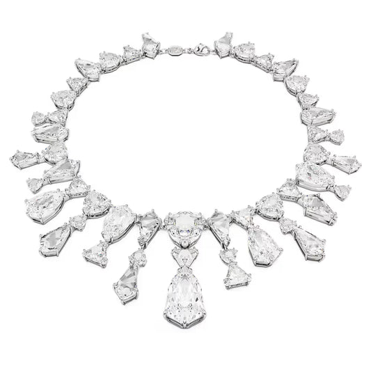 Mesmera necklace, Statement, Mixed cuts, White, Rhodium
