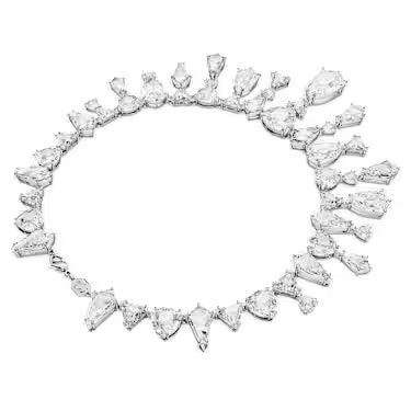 Mesmera necklace, Statement, Mixed cuts, White, Rhodium