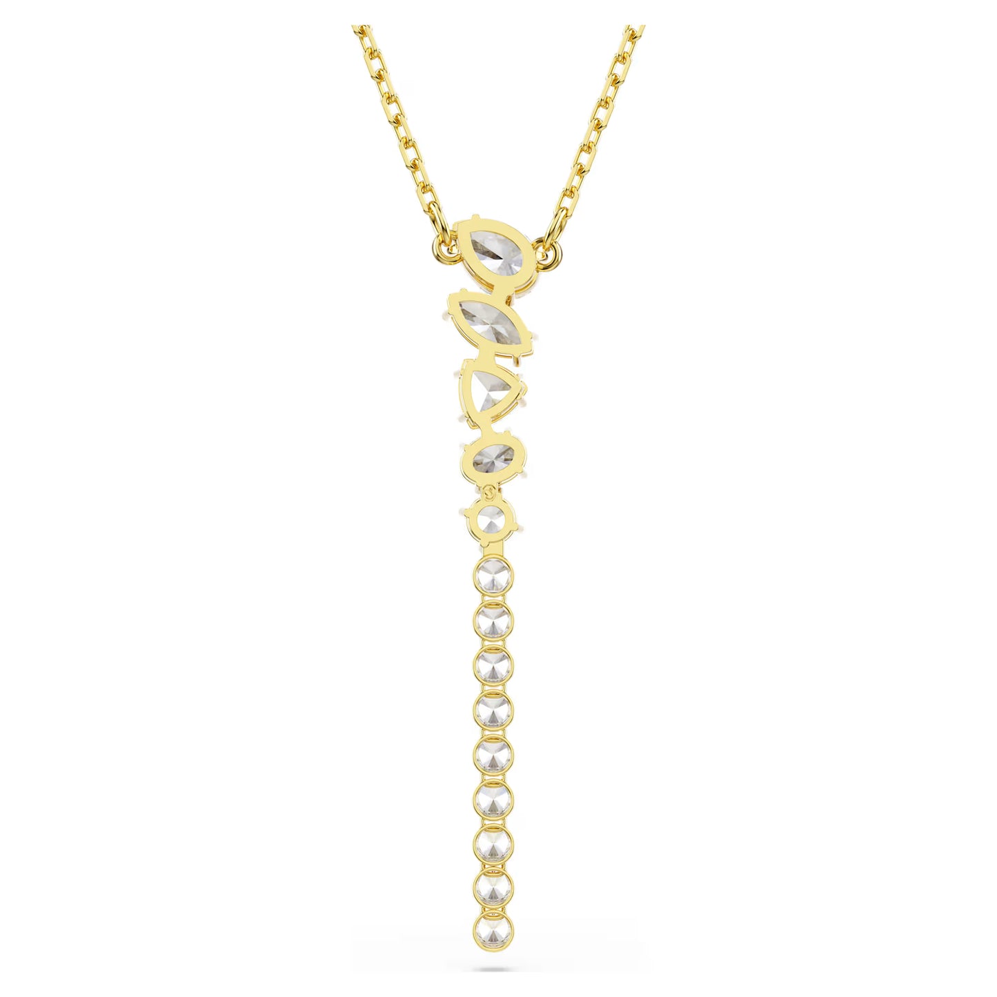 Mesmera Y necklace Mixed cuts, White, 18K gold finish