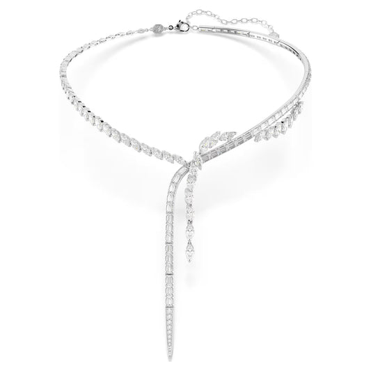 Mesmera Y necklace, Mixed cuts, White, Rhodium plated
