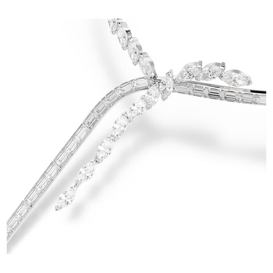 Mesmera Y necklace, Mixed cuts, White, Rhodium plated