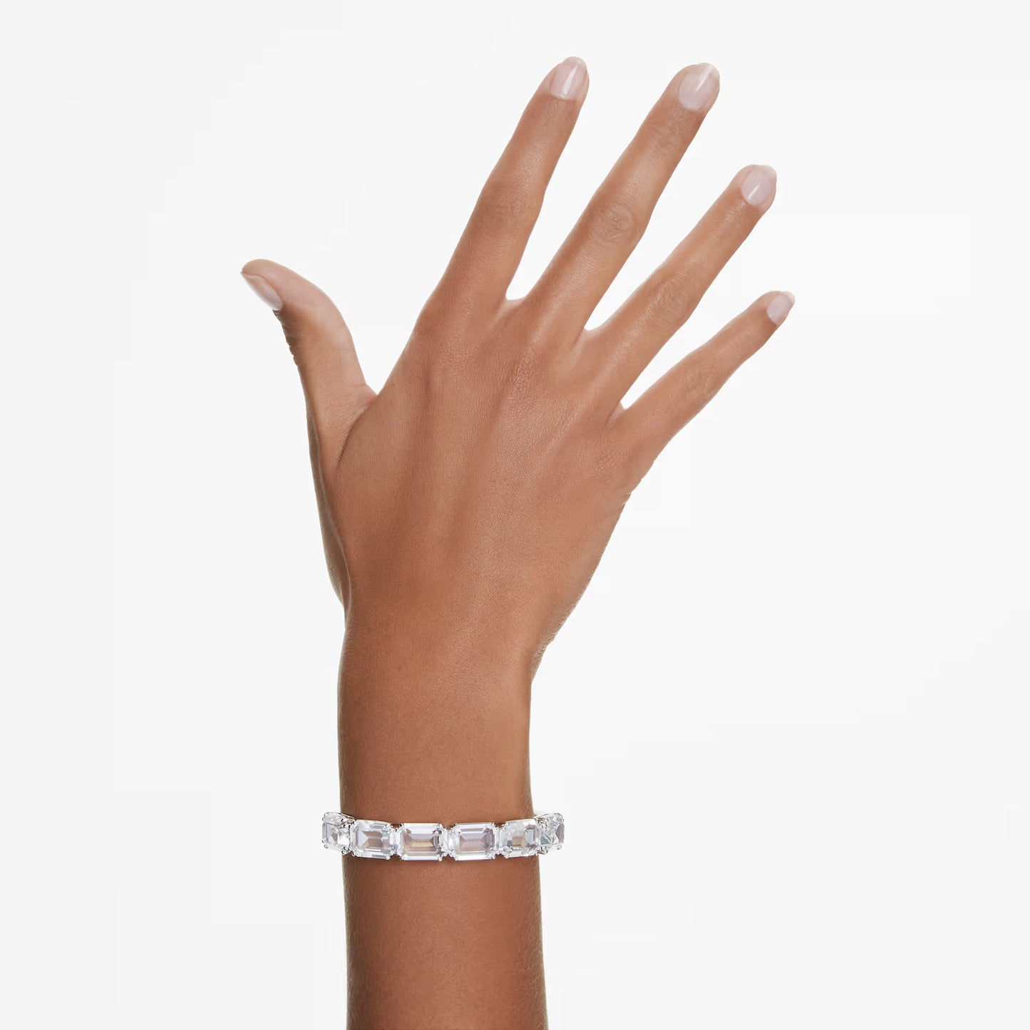 Millenia bangle, Octagon cut, White, Rhodium