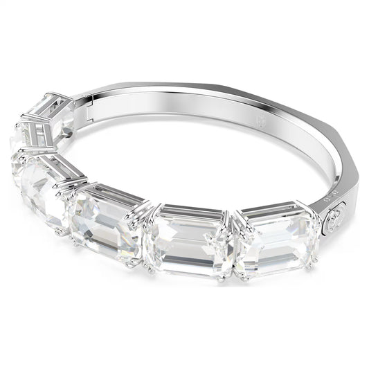 Millenia bangle, Octagon cut, White, Rhodium