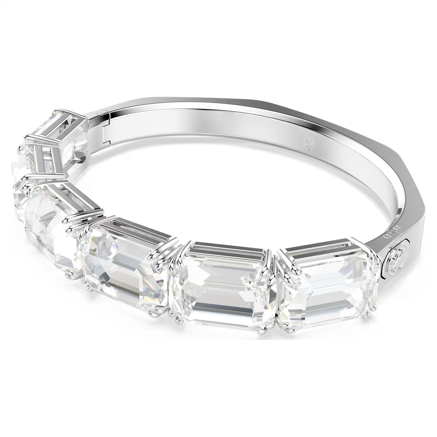 Millenia bangle, Octagon cut, White, Rhodium