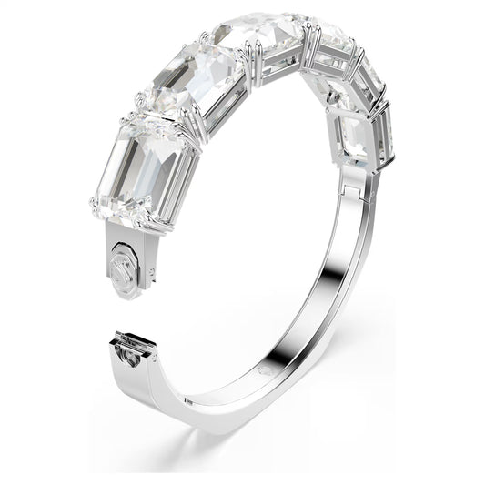 Millenia bangle, Octagon cut, White, Rhodium