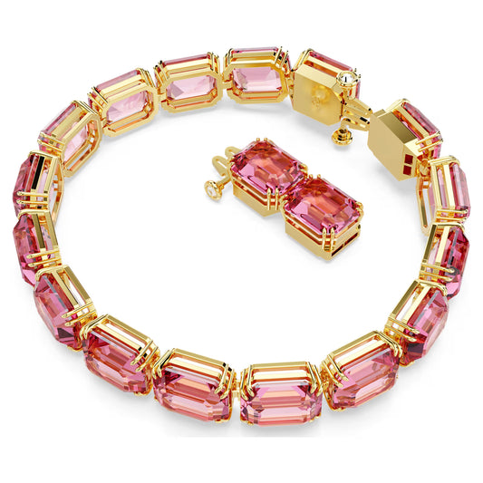 Millenia bracelet, Octagon cut, Pink, Gold-tone