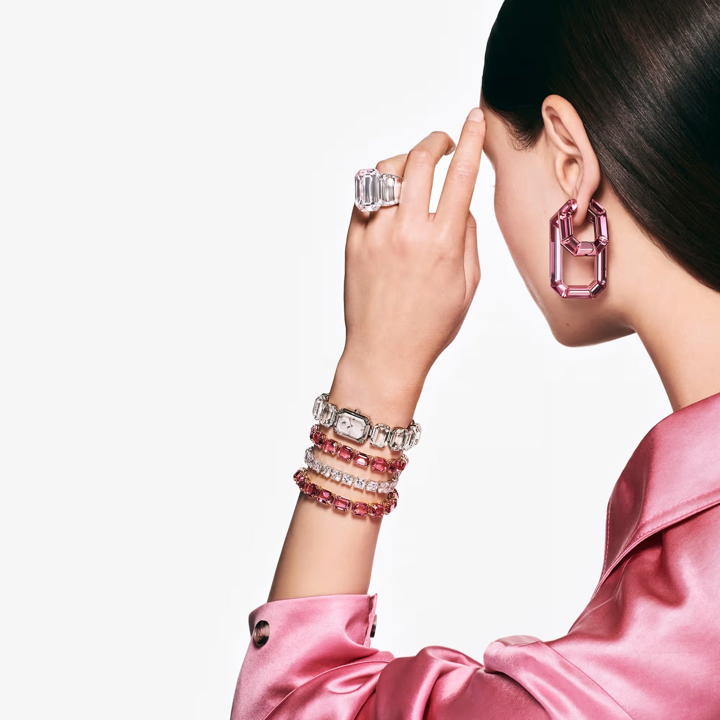 Millenia bracelet, Octagon cut, Pink, Gold-tone