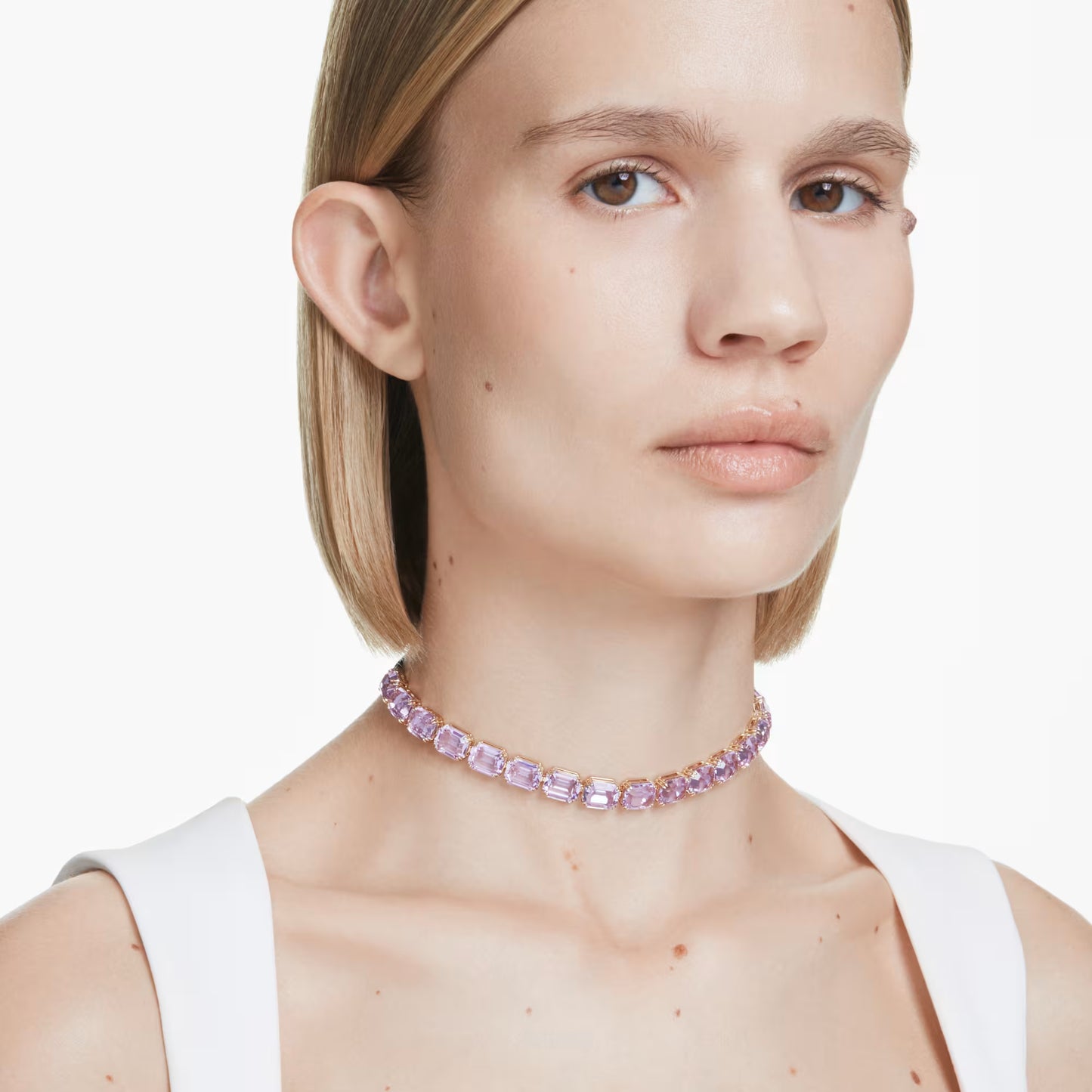 Millenia Tennis choker, Octagon cut, Purple, Gold-tone