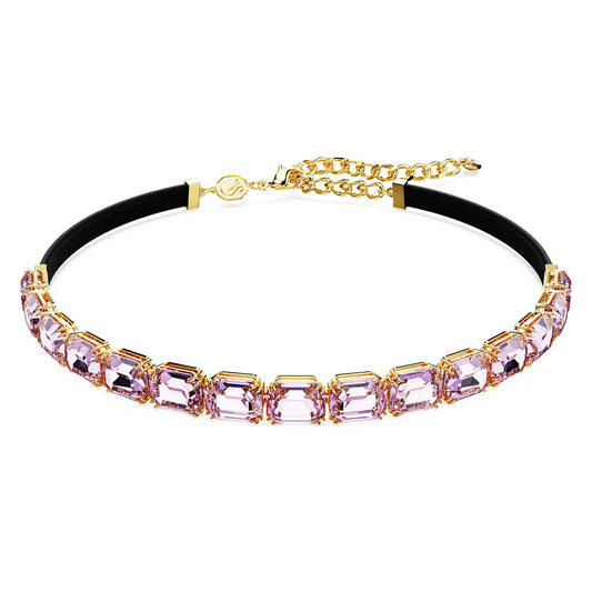 Millenia Tennis choker, Octagon cut, Purple, Gold-tone