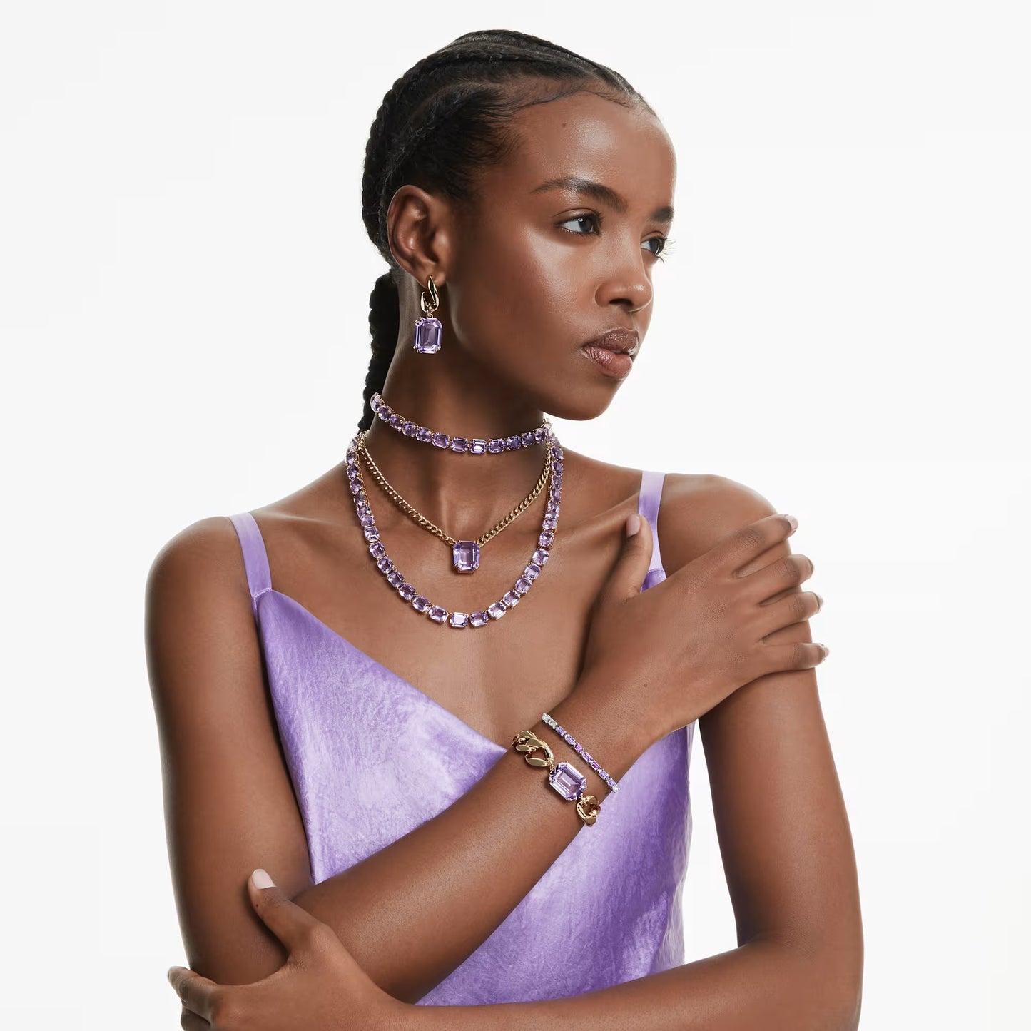 Millenia Tennis choker, Octagon cut, Purple, Gold-tone