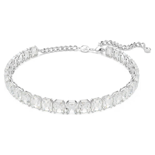 Millenia choker, Octagon cut, White, Rhodium