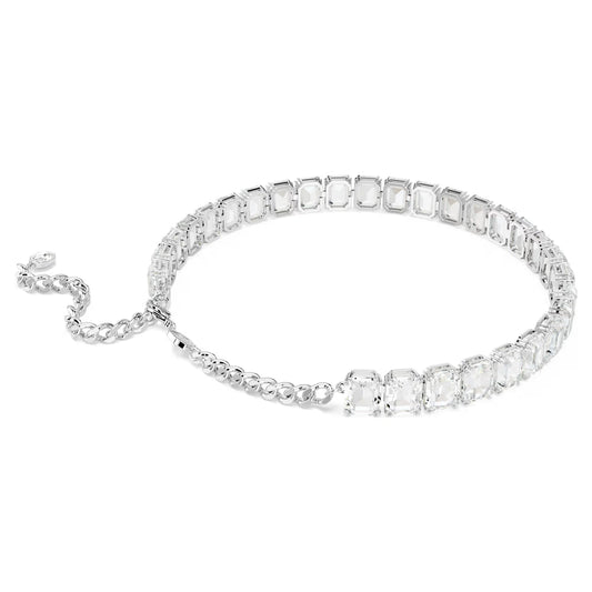 Millenia choker, Octagon cut, White, Rhodium