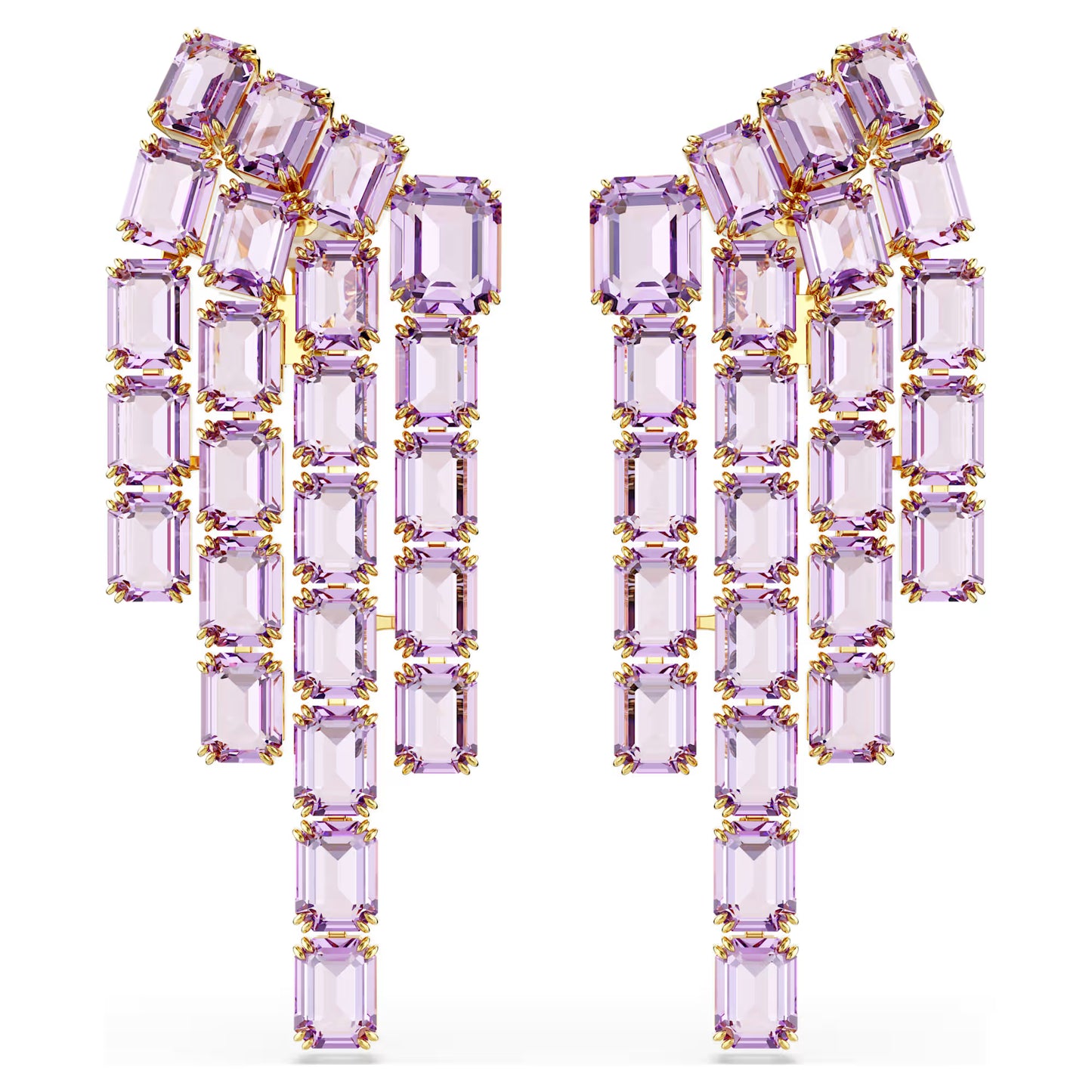 Millenia clip earrings, Octagon cut, Chandelier, Purple, Gold-tone