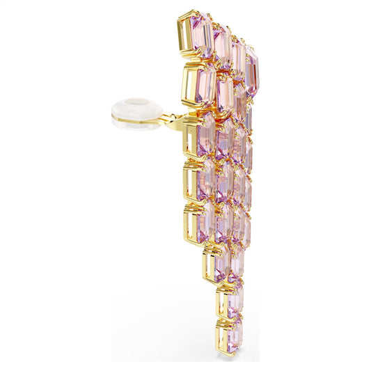 Millenia clip earrings, Octagon cut, Chandelier, Purple, Gold-tone