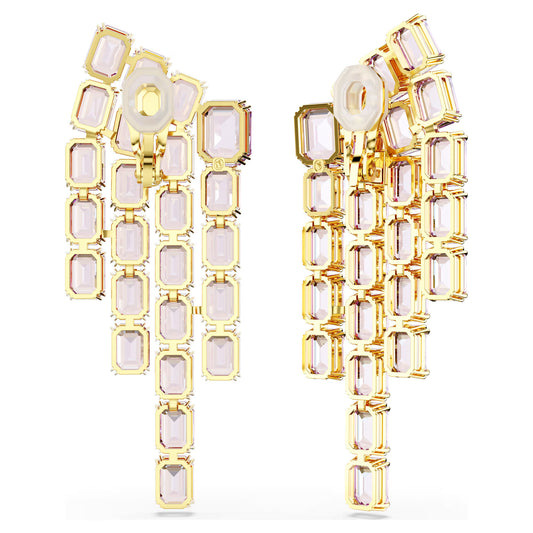 Millenia clip earrings, Octagon cut, Chandelier, Purple, Gold-tone