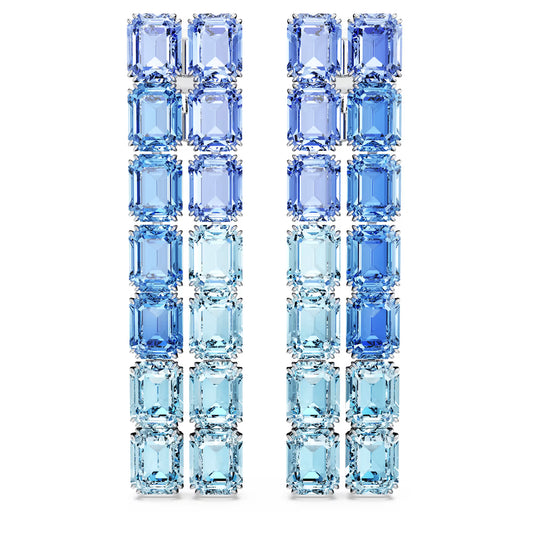 Millenia clip earrings, Octagon, Long, Blue