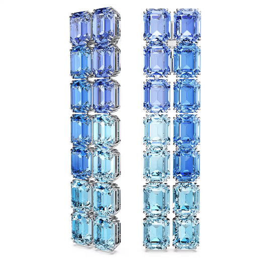 Millenia clip earrings, Octagon, Long, Blue
