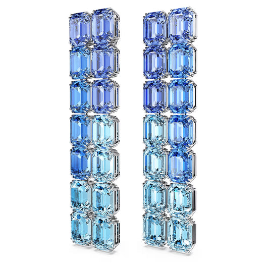 Millenia clip earrings, Octagon, Long, Blue