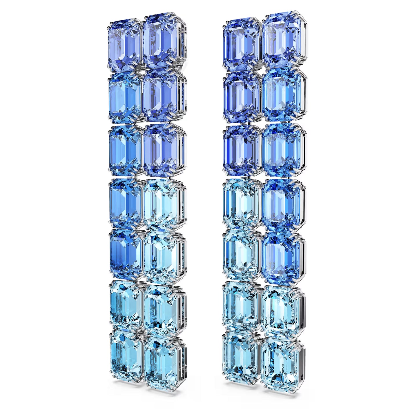 Millenia clip earrings, Octagon, Long, Blue