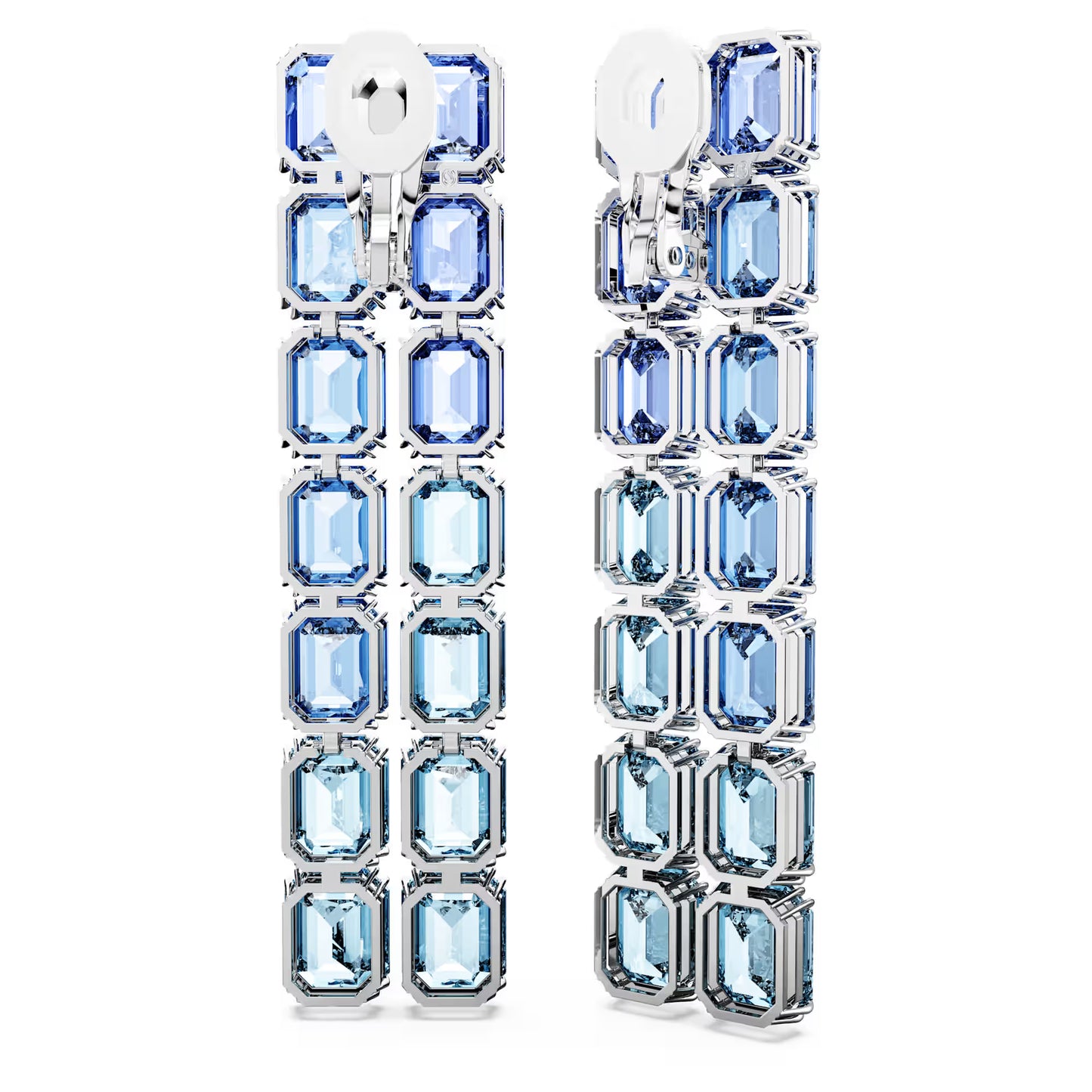 Millenia clip earrings, Octagon, Long, Blue