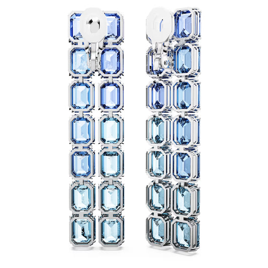 Millenia clip earrings, Octagon, Long, Blue