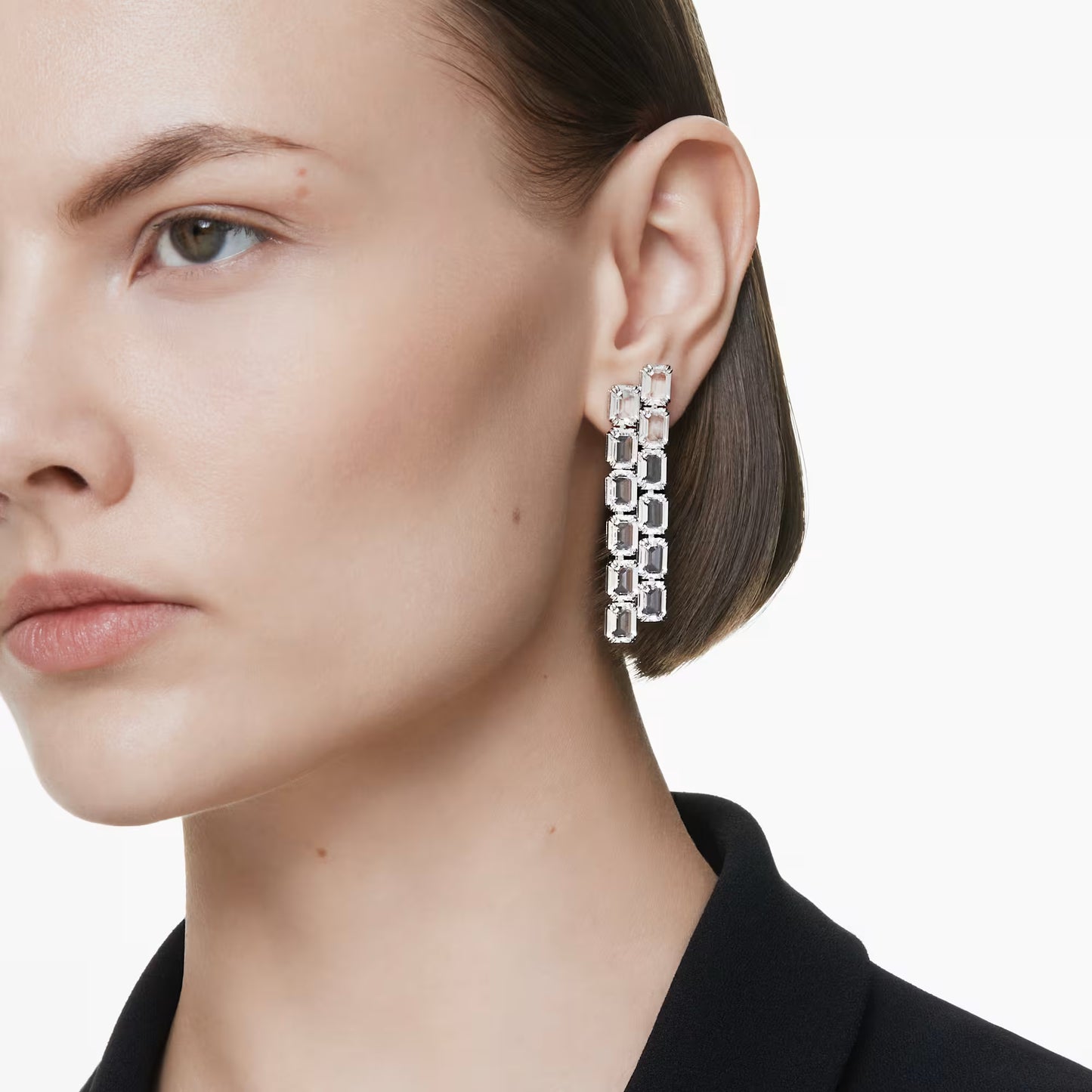Millenia clip earrings, Octagon cut, Long, White