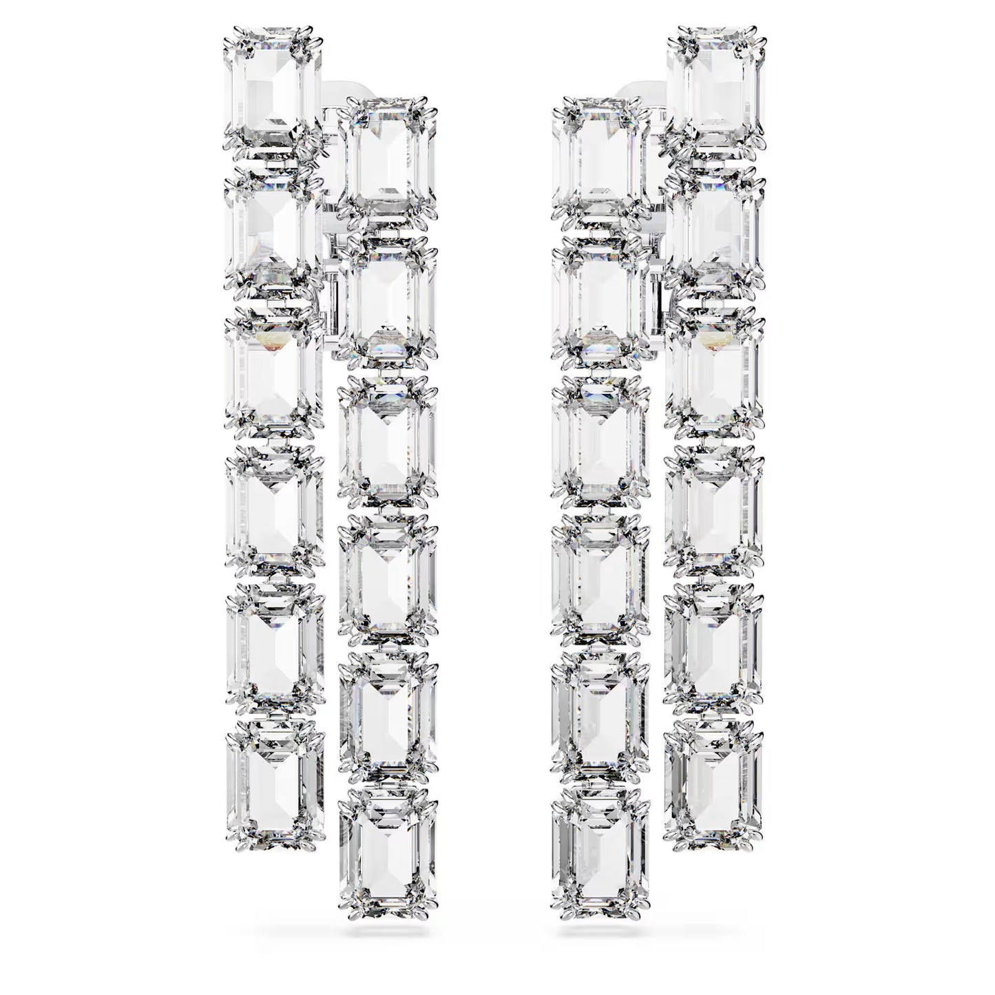 Millenia clip earrings, Octagon cut, Long, White