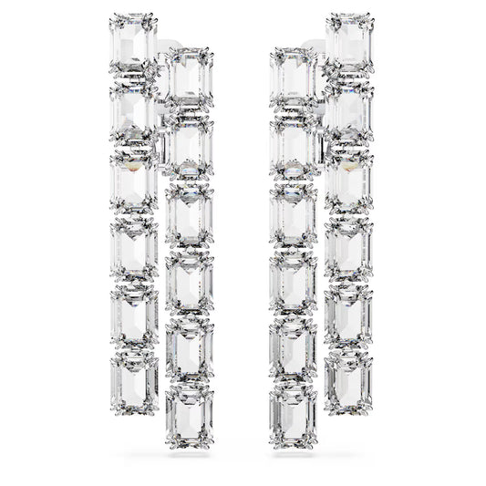 Millenia clip earrings, Octagon cut, Long, White