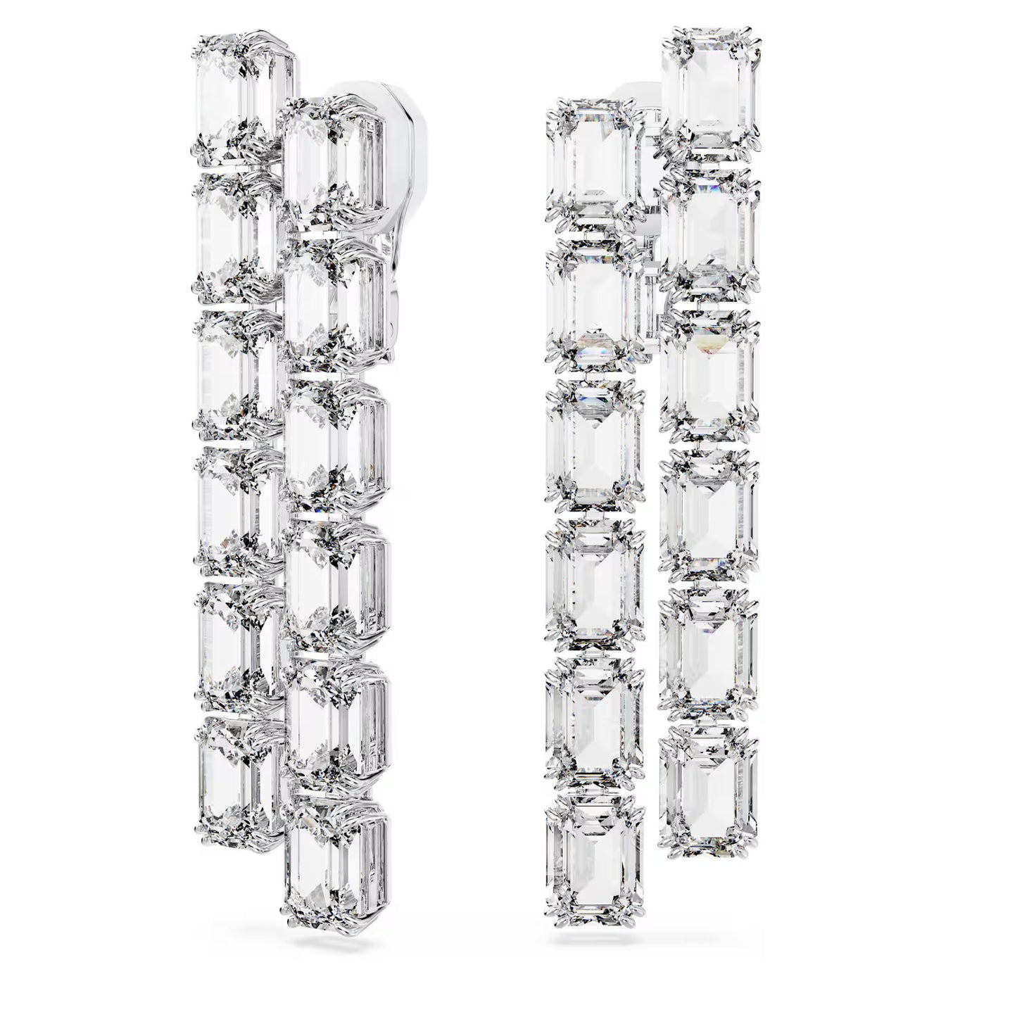 Millenia clip earrings, Octagon cut, Long, White