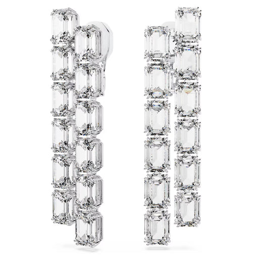 Millenia clip earrings, Octagon cut, Long, White