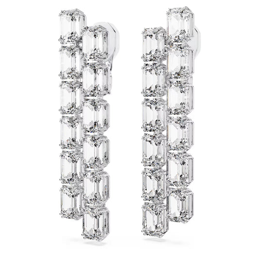 Millenia clip earrings, Octagon cut, Long, White