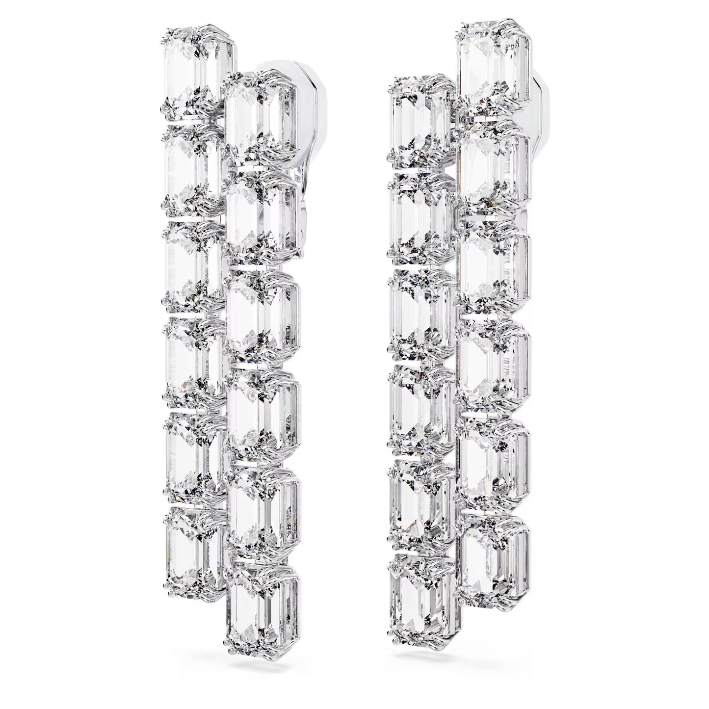 Millenia clip earrings, Octagon cut, Long, White