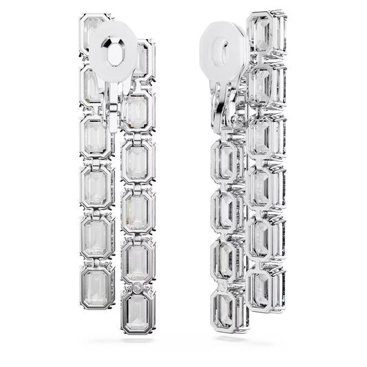 Millenia clip earrings, Octagon cut, Long, White