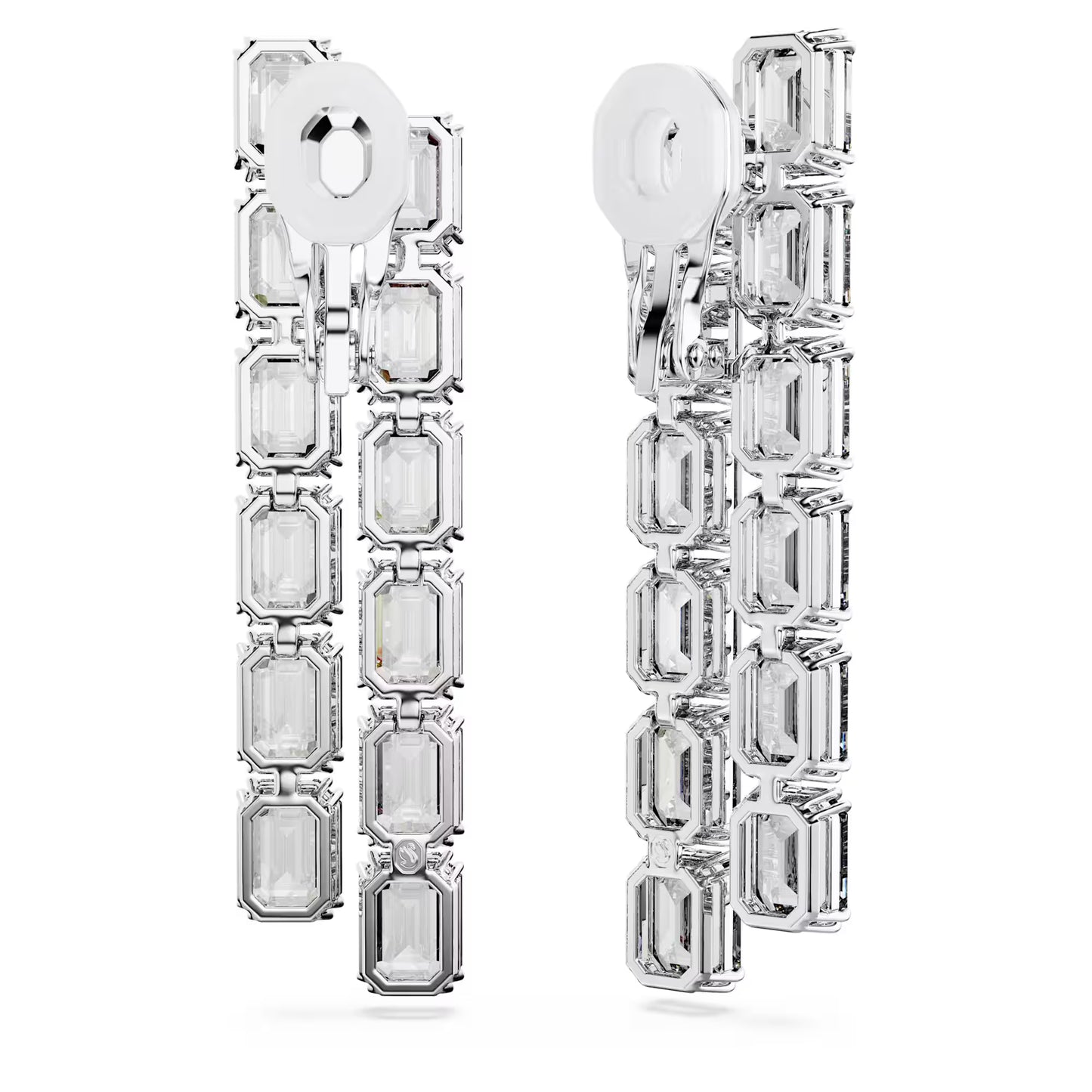 Millenia clip earrings, Octagon cut, Long, White