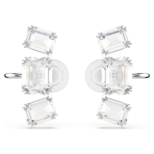Millenia clip earring, Octagon cut, White, Rhodium