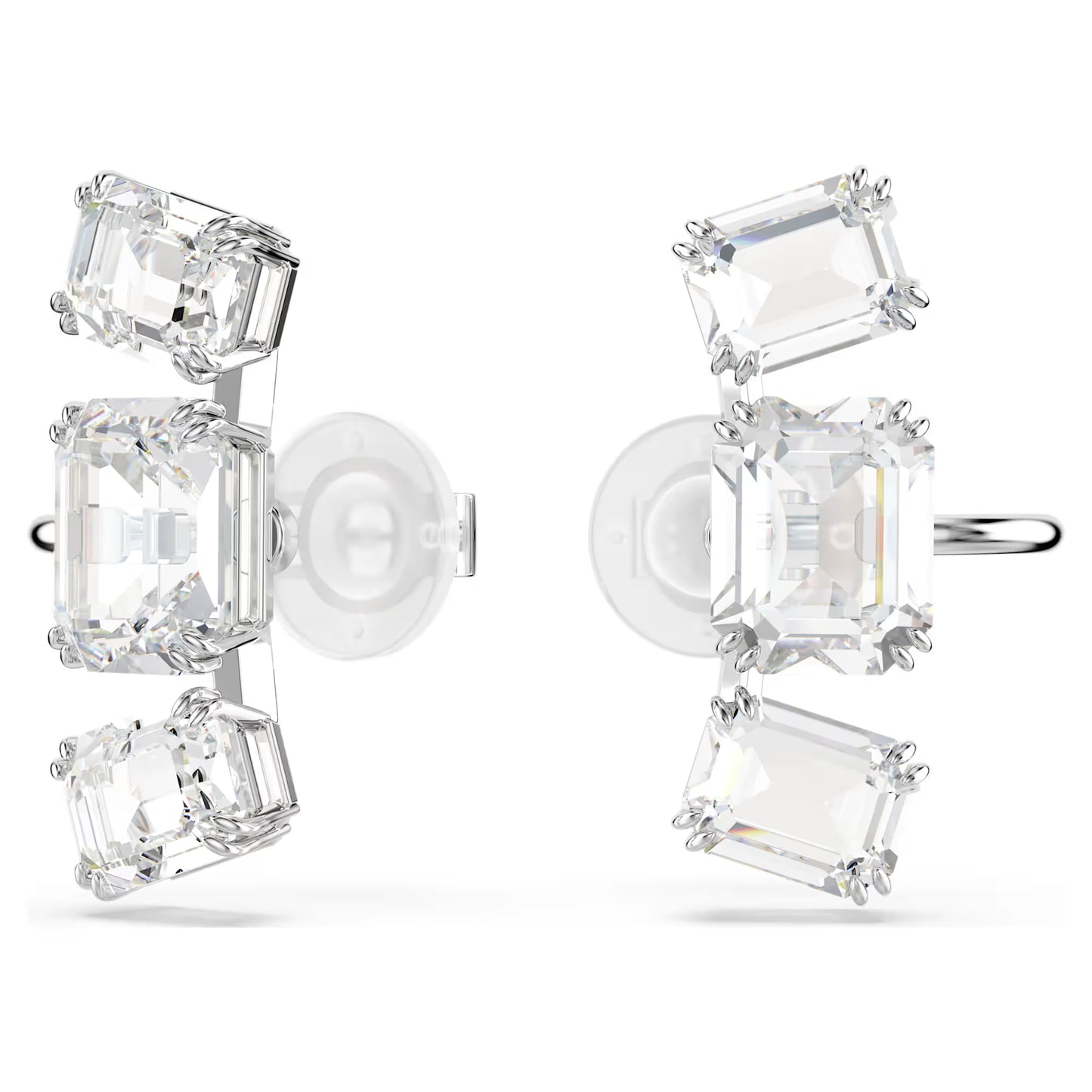 Millenia clip earring, Octagon cut, White, Rhodium