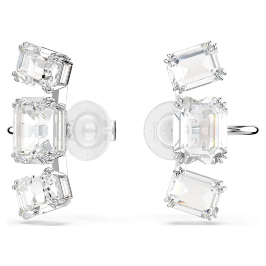 Millenia clip earring, Octagon cut, White, Rhodium
