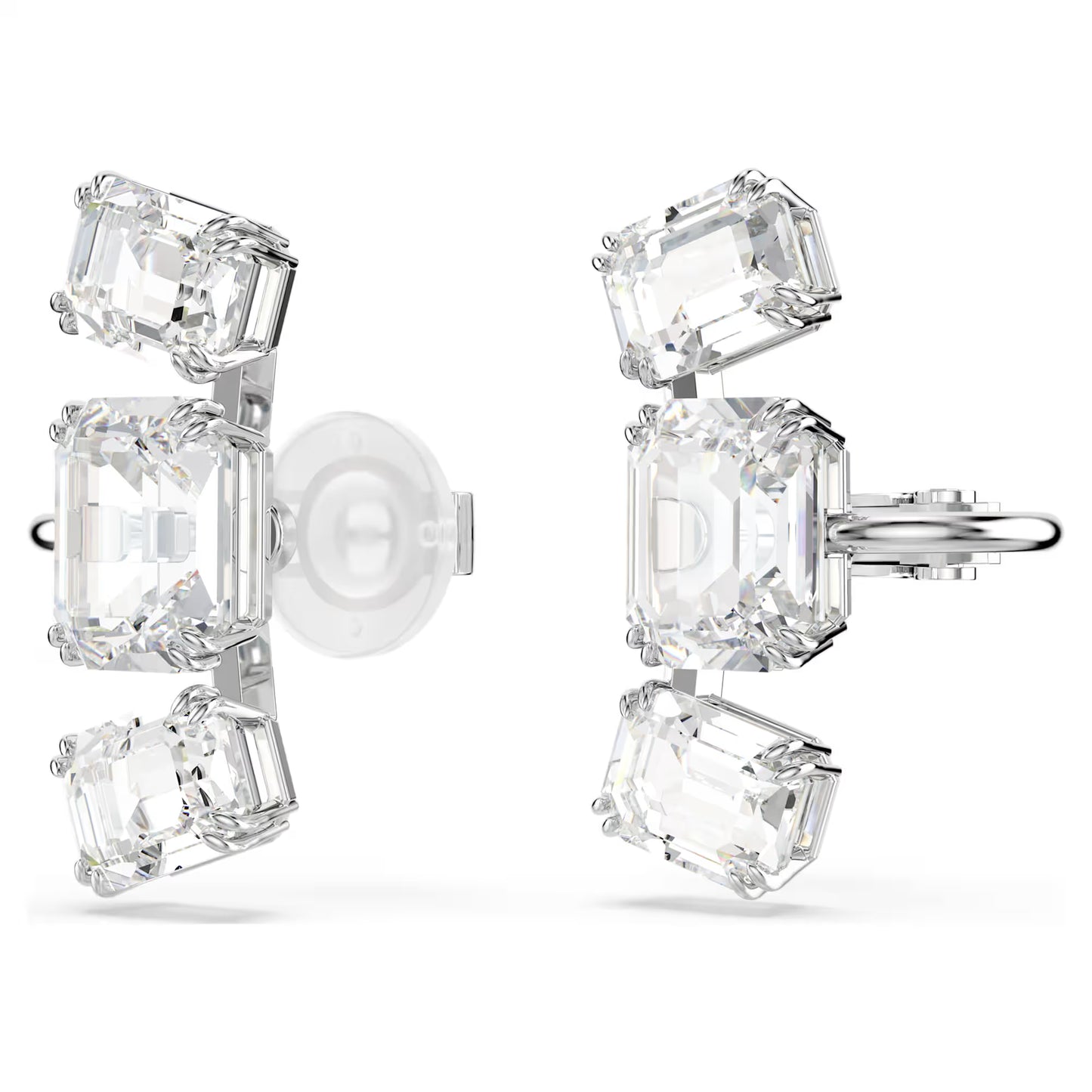 Millenia clip earring, Octagon cut, White, Rhodium