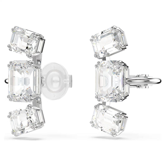 Millenia clip earring, Octagon cut, White, Rhodium