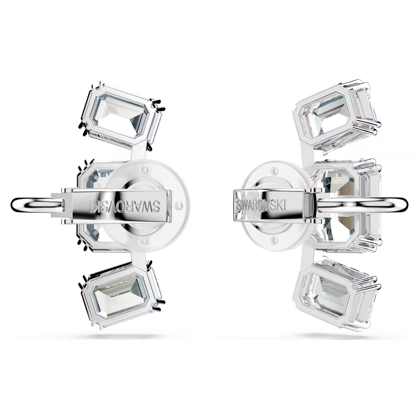 Millenia clip earring, Octagon cut, White, Rhodium