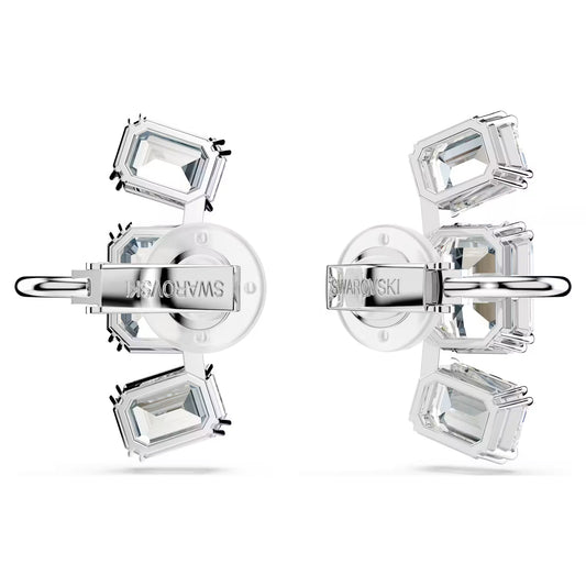 Millenia clip earring, Octagon cut, White, Rhodium