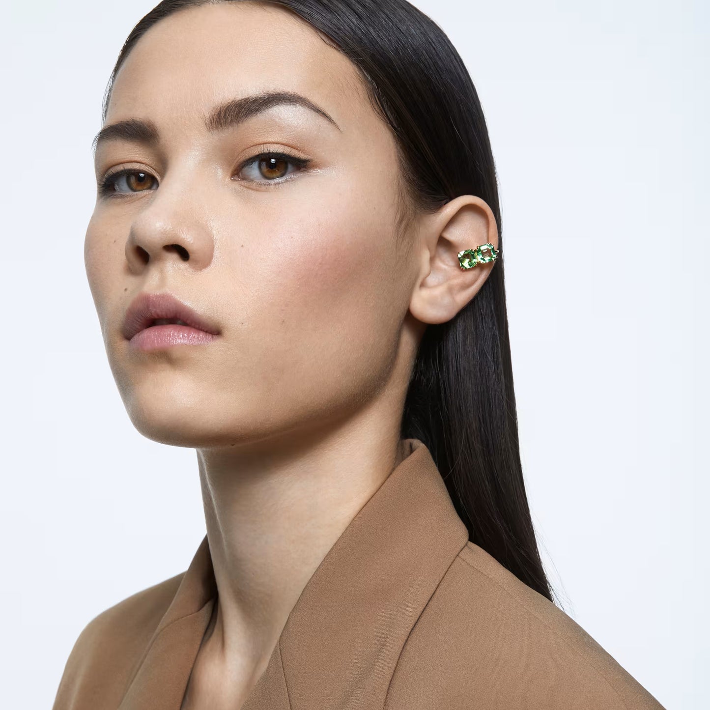 Millenia clip earrings, Square cut, Green, Gold-tone plated