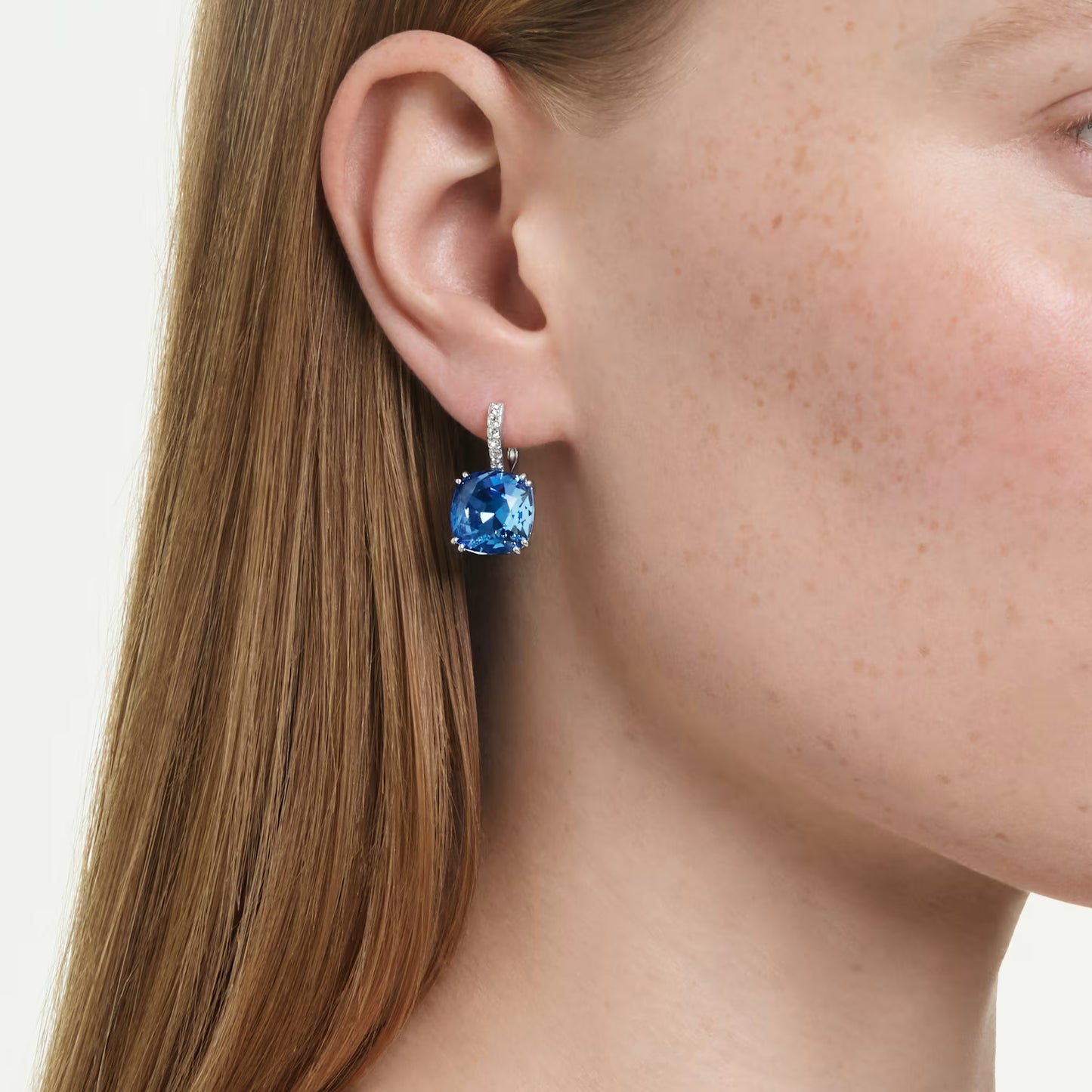 Millenia drop earrings, Cushion cut, Blue, Rhodium plated