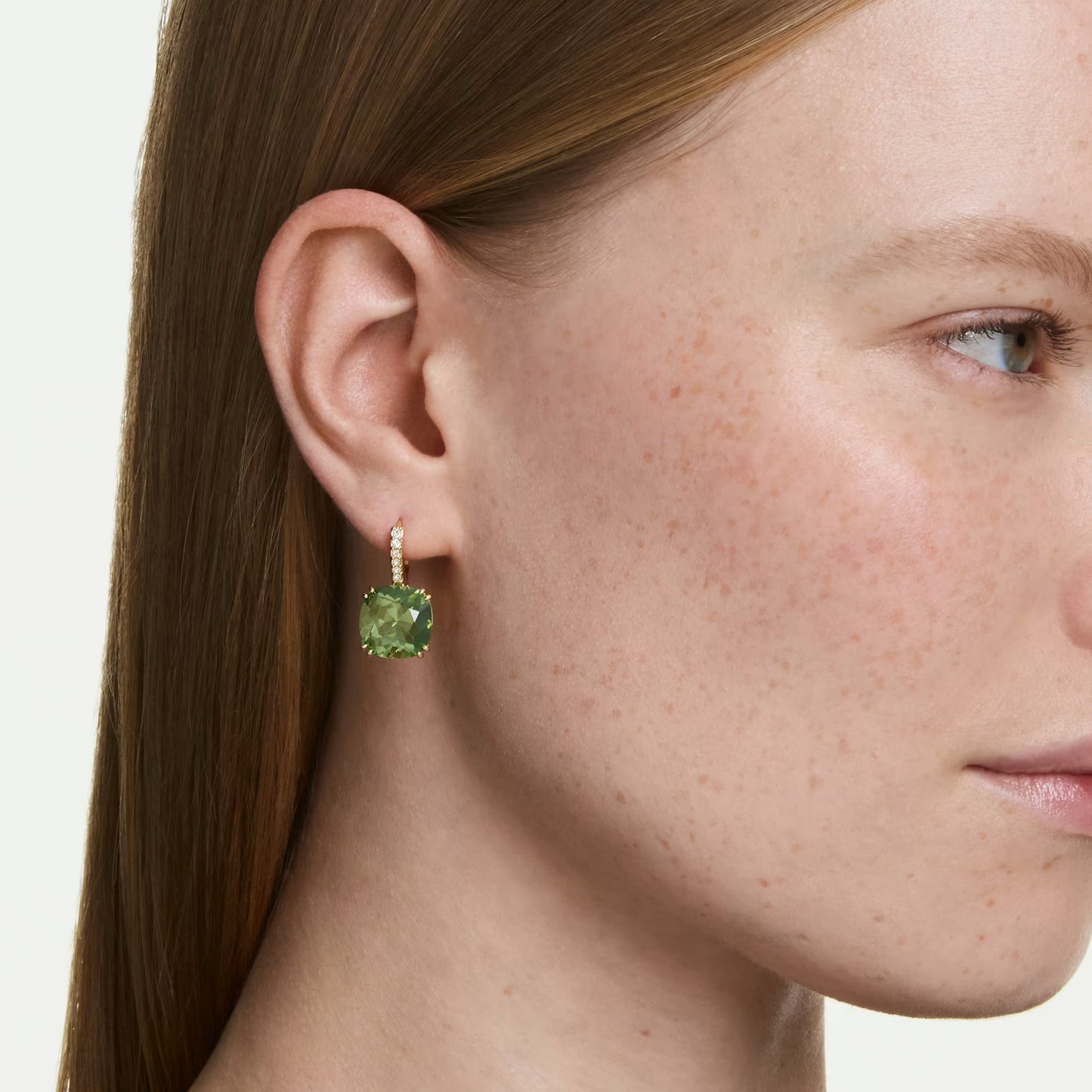 Millenia drop earrings, Cushion cut, Green, 18K gold finish
