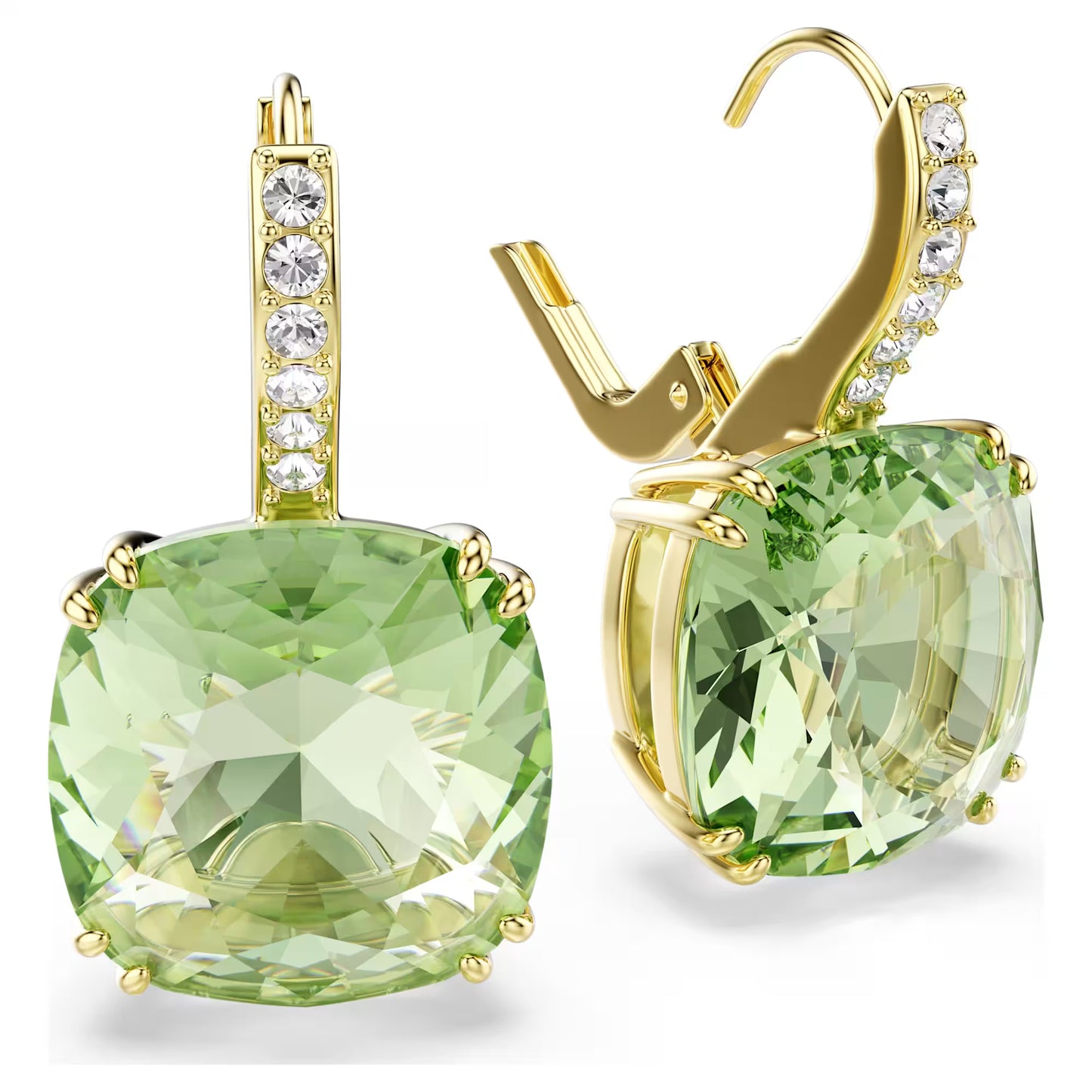 Millenia drop earrings, Cushion cut, Green, 18K gold finish
